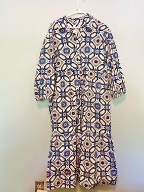 Anthropologie Maeve Bettina shirt dress blue printed XL